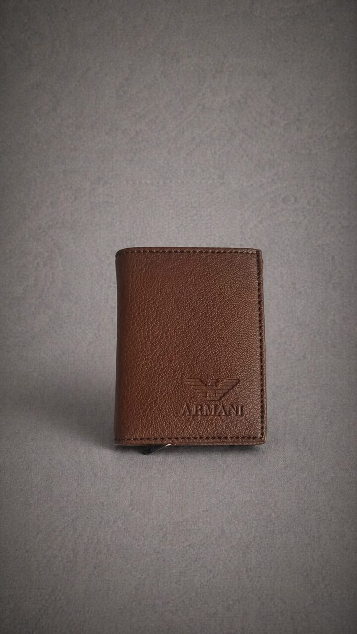 Armani Hakiki Deri Kahverengi Mekanizmalı Kartlık Cüzdan
