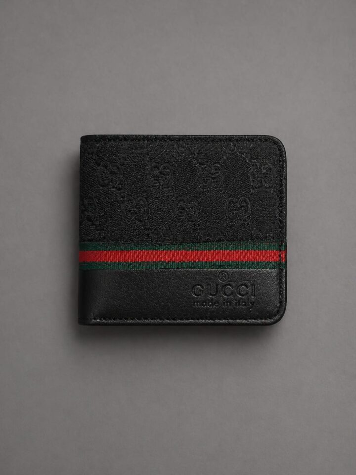 Gucci Desenli Hakiki Deri Şerit Detaylı Erkek Cüzdan